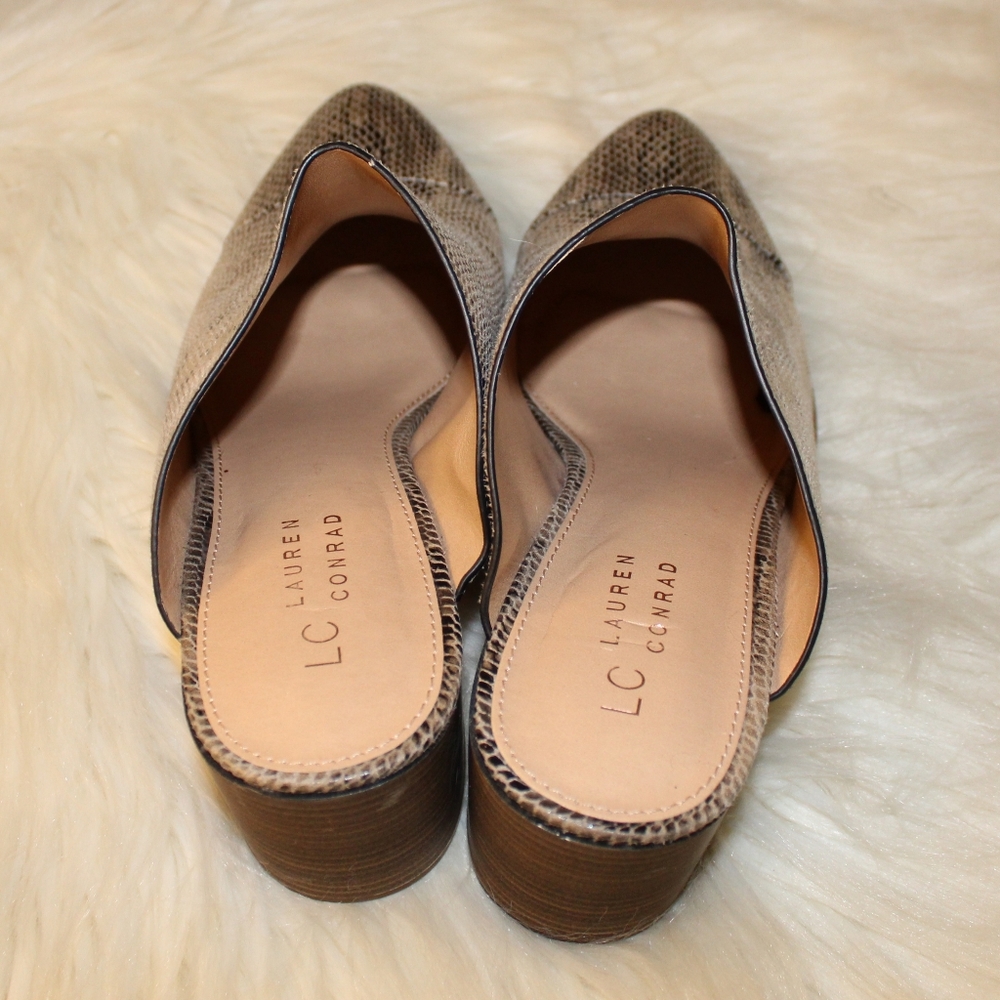 Lauren Conrad Snake Print Animal Print Crocodile Embossed Pointed Toe Mule Heels - Picture 10 of 13